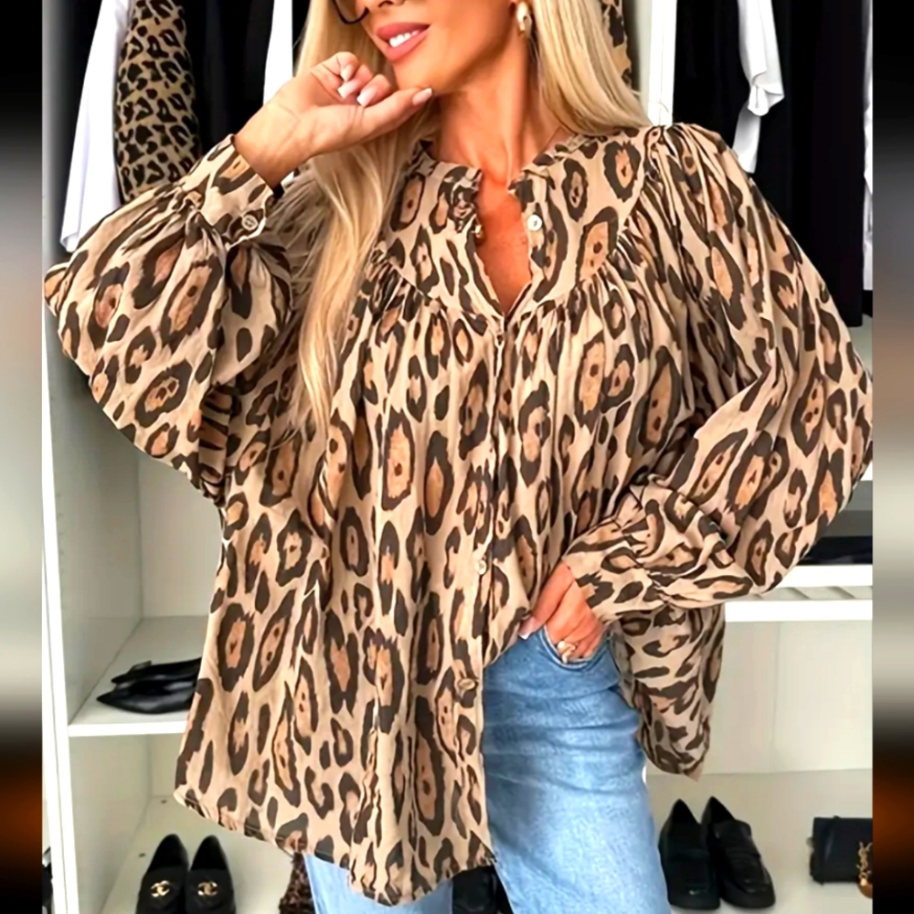 New Leopard blouse Silky fabric Oversized Animal Print. Pit To Pit 22.